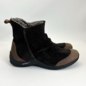 Merrell Freisa Slouch Ankle Boots Womens Sz 9 Brown Suede Zip Booties Outdoors